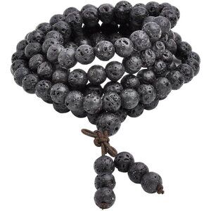 Unisex 108 Prayer Bead Lava Rock Stone Mala Necklace & Bracelet - 8mm